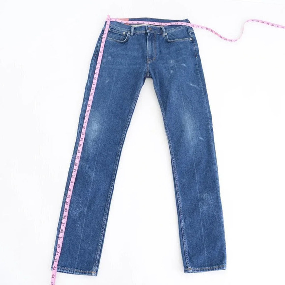 Acne Studio Bla Konst Designer Distressed Dark Skinny Straight Leg Jeans 33x32 - Picture 4 of 16